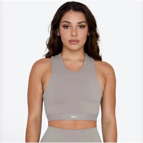 SET ACTIVE Sportbody High Neck Bra Stone Small - Picture 1 of 4